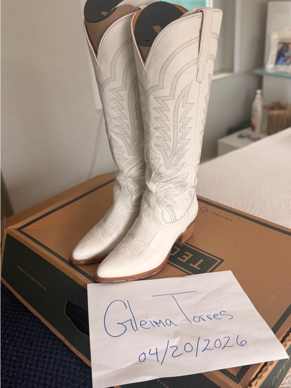 Tecovas White Knee-High Western Leather Boots